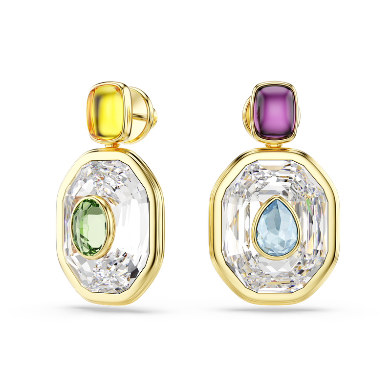 Swarovski Chroma drop earrings, Asymmetrical design, Octagon cut