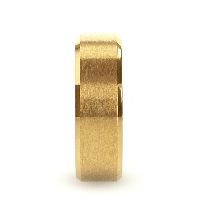 Thorsten RADIATE Gold-Plated Titanium Flat Brushed Center Men's Wedding Ring With Beveled Polished Edges - 8mm Thorsten RADIATE Gold-Plated Titanium Flat Brushed Center Men's Wedding Ring With Beveled Polished Edges - 8mm