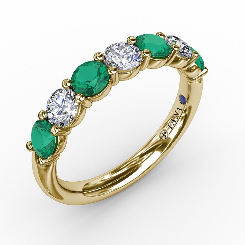 Emerald and Diamond Shared Prong Anniversary Band W6206E - Fana