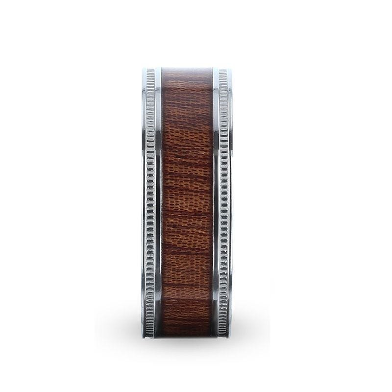 Thorsten MOCHA Koa Wood Inlaid Titanium Men's Wedding Ring With Polished Milgrain Edges - 8mm