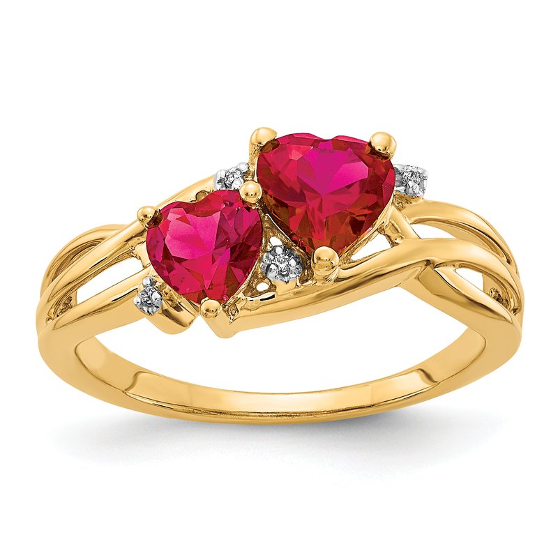 14k Yellow Gold Lab Created Ruby And Diamond Double Heart Ring 14k Yellow Gold Lab Created Ruby And Diamond Double Heart Ring
