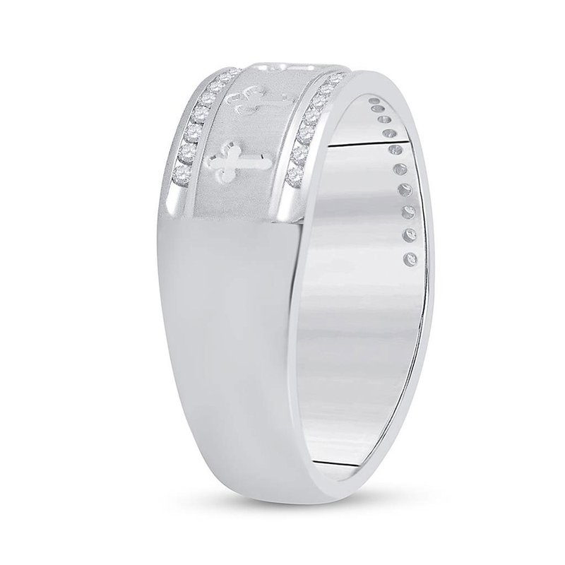 GND 14kt White Gold Mens Round Diamond Wedding Cross Band Ring 1/4 - Main Image