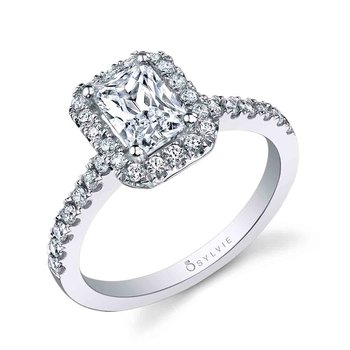 Emerald Cut Classic Two Tone Halo Engagement Ring - Chantelle SY999-044A4W75E