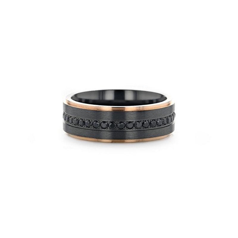 Thorsten ASTRO Flat Brushed Black Titanium Ring Rose Gold Edge and Black Sapphire Thorsten ASTRO Flat Brushed Black Titanium Ring Rose Gold Edge and Black Sapphire