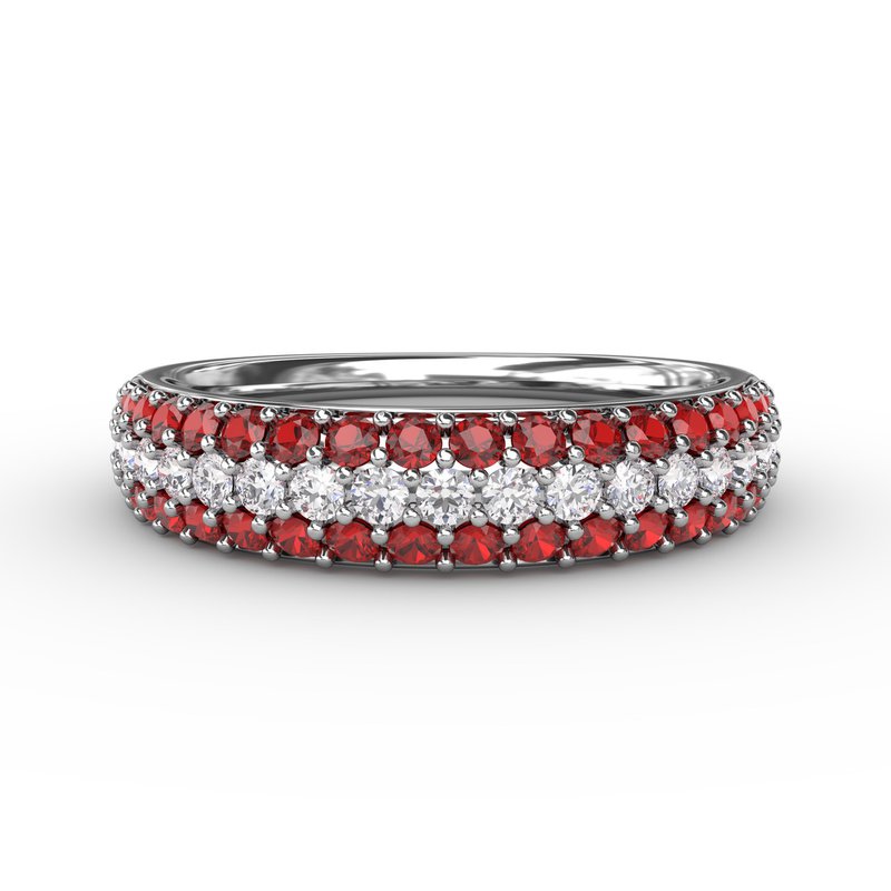 Fana Dazzling Three Row Ruby Pave Ring W7096R - Deans Jewelry