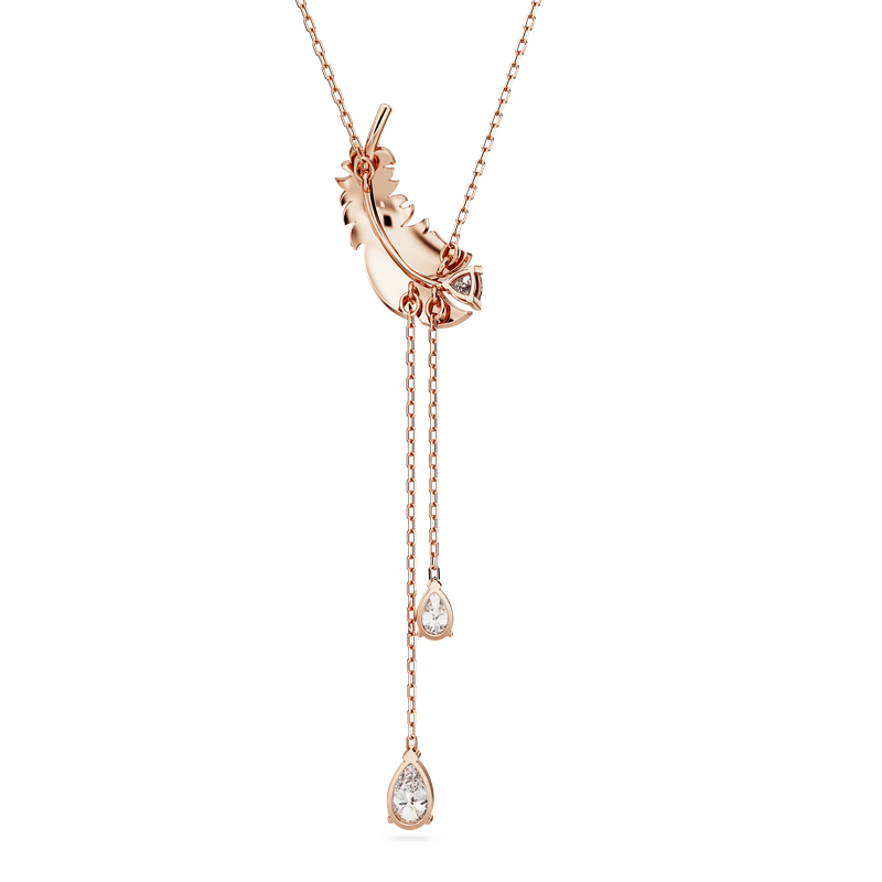 Swarovski Nice Y pendant, Feather, White, Rose gold-tone