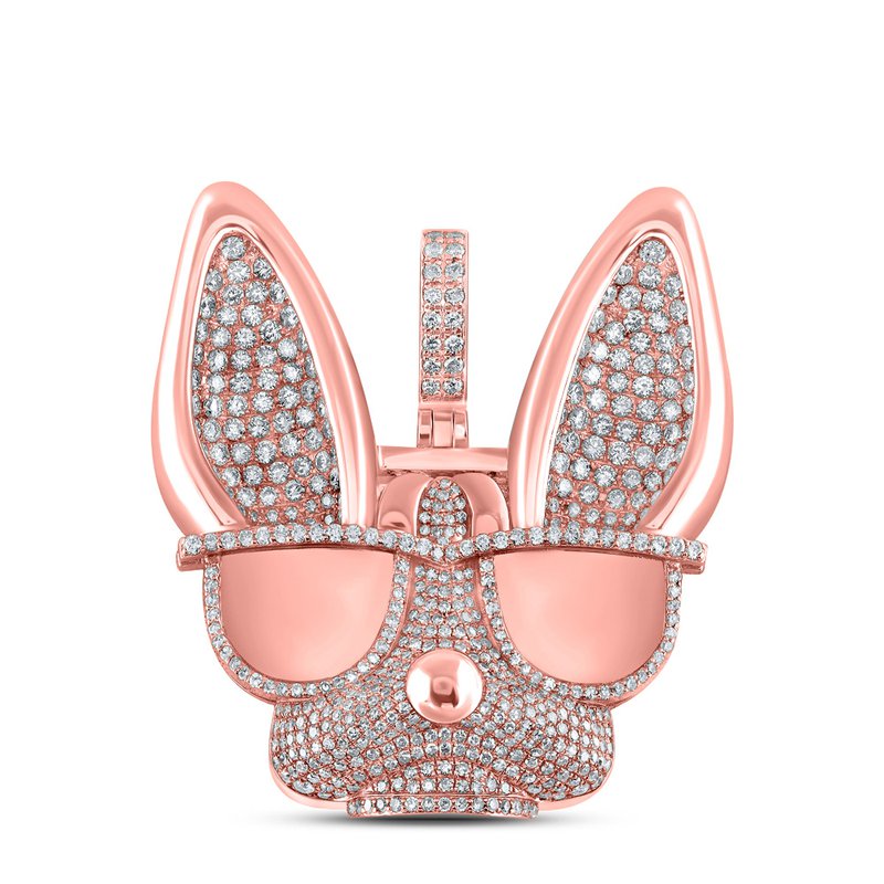 GND 10kt Rose Gold Mens Round Diamond French Bulldog Glasses Charm