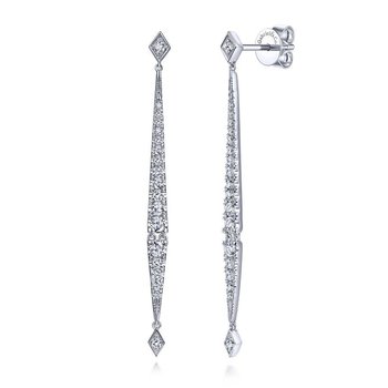 芸能人愛用 Long Gold White 14K Fashion Gabriel Diamond Drop Bar アクセサリー