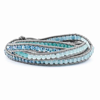 Blue Agate, Crystal, Sodalite & Leather Multi-Wrap Bracelet