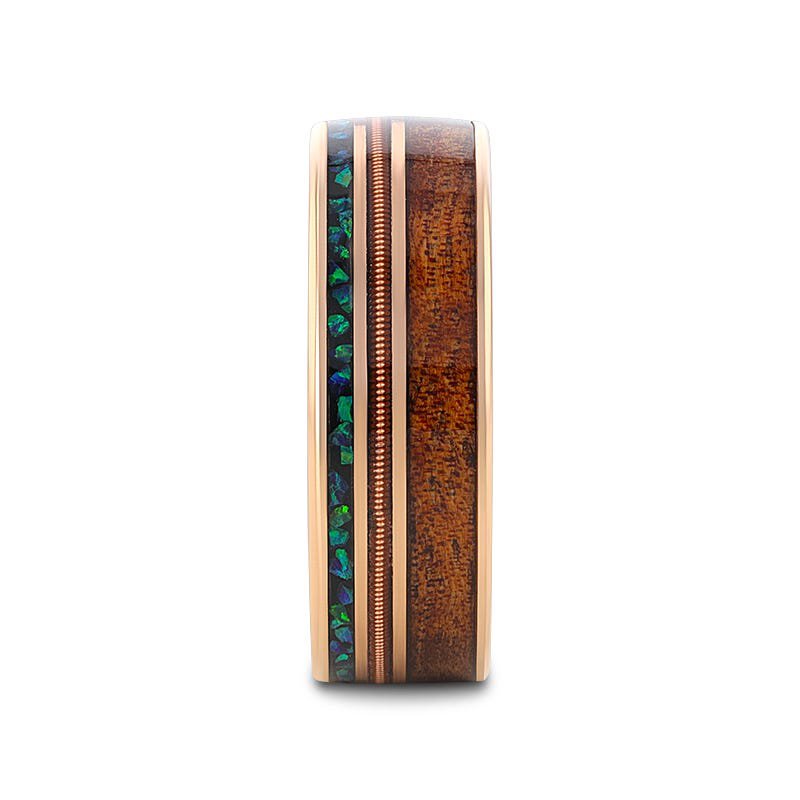 Thorsten MOANA Smoked Rose Gold Tungsten Ring with Hawaiian Koa Wood Abalone & Guitar String - 8mm Thorsten MOANA Smoked Rose Gold Tungsten Ring with Hawaiian Koa Wood Abalone & Guitar String - 8mm