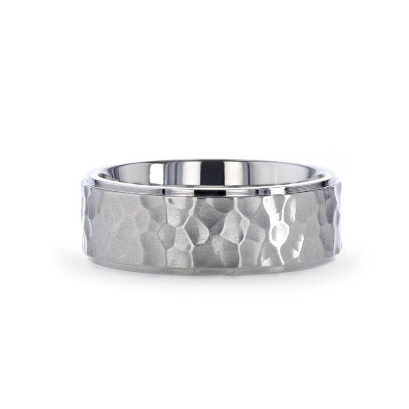 Thorsten MINISTER Titanium Ring with Raised Hammered Finish and Polished Step Edges - 8mm Thorsten MINISTER Titanium Ring with Raised Hammered Finish and Polished Step Edges - 8mm