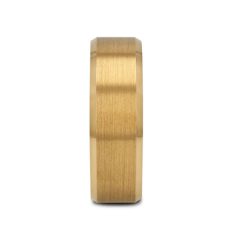Thorsten HONOR Gold-Plated Tungsten Beveled Polished Edges Flat Ring with Brushed Center - 6mm & 8mm Thorsten HONOR Gold-Plated Tungsten Beveled Polished Edges Flat Ring with Brushed Center - 6mm & 8mm