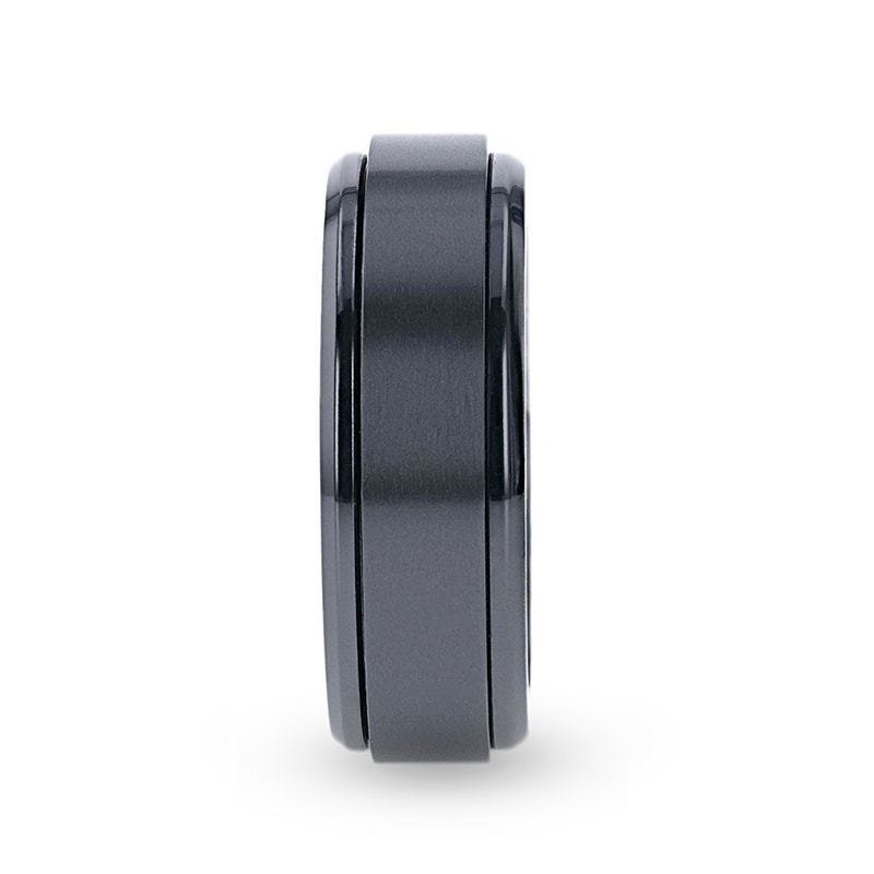 Thorsten PHANTOM Black Titanium Brushed Center Spinner Men's Wedding Ring With Spinning Polished Base - 8mm