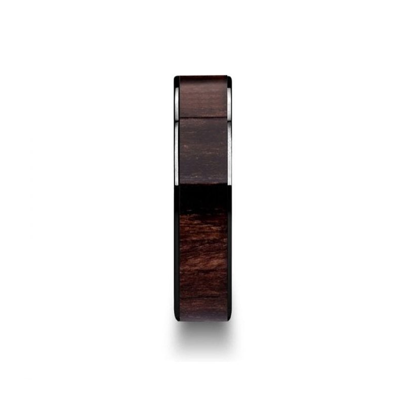 Thorsten KENDO Black Ceramic Polished Finish Ring with Black Walnut Wood Inlay - 6mm - 10mm Thorsten KENDO Black Ceramic Polished Finish Ring with Black Walnut Wood Inlay - 6mm - 10mm
