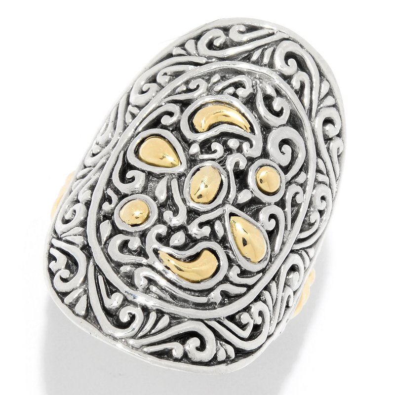 Samuel B STERLING SILVER/18K OBLONG SHAPE BALI DESIGN RING