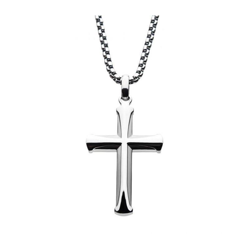 Stainless Steel Apostle Cross Pendant with Steel Bold Box Chain