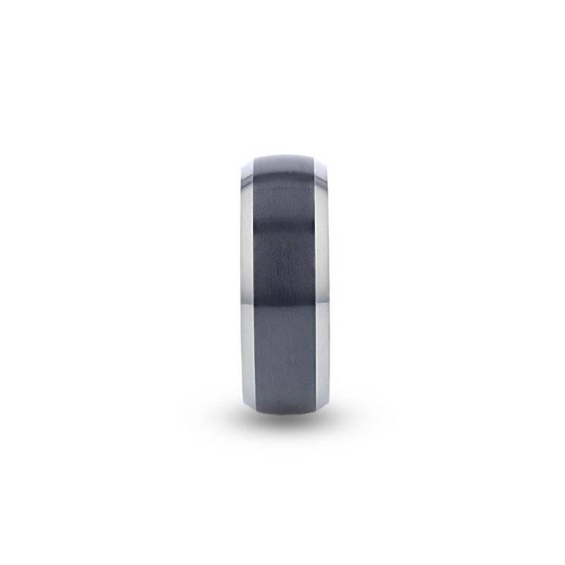 Thorsten NOLAN Brushed Domed Black Titanium Wedding Band with Polished Beveled Edges - 8mm Thorsten NOLAN Brushed Domed Black Titanium Wedding Band with Polished Beveled Edges - 8mm