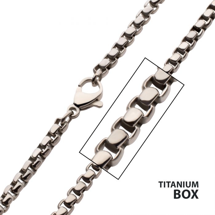 INOX Jewelry 3mm Titanium Box Chain Necklace with Lobster Clasp