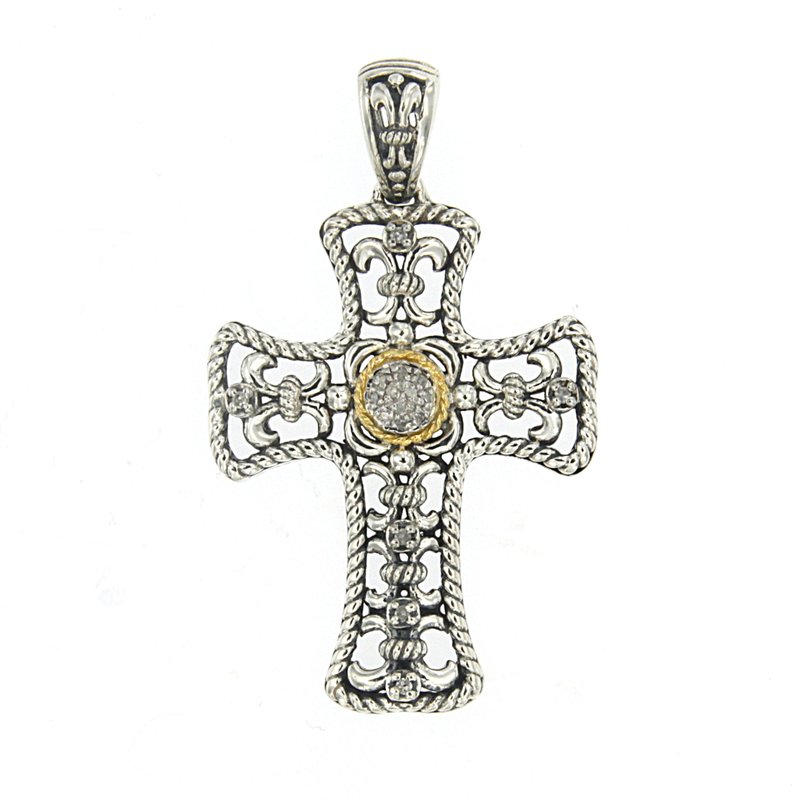 Samuel B STERLING SILVER/18K DIAMOND CROSTERLING SILVER PENDANT