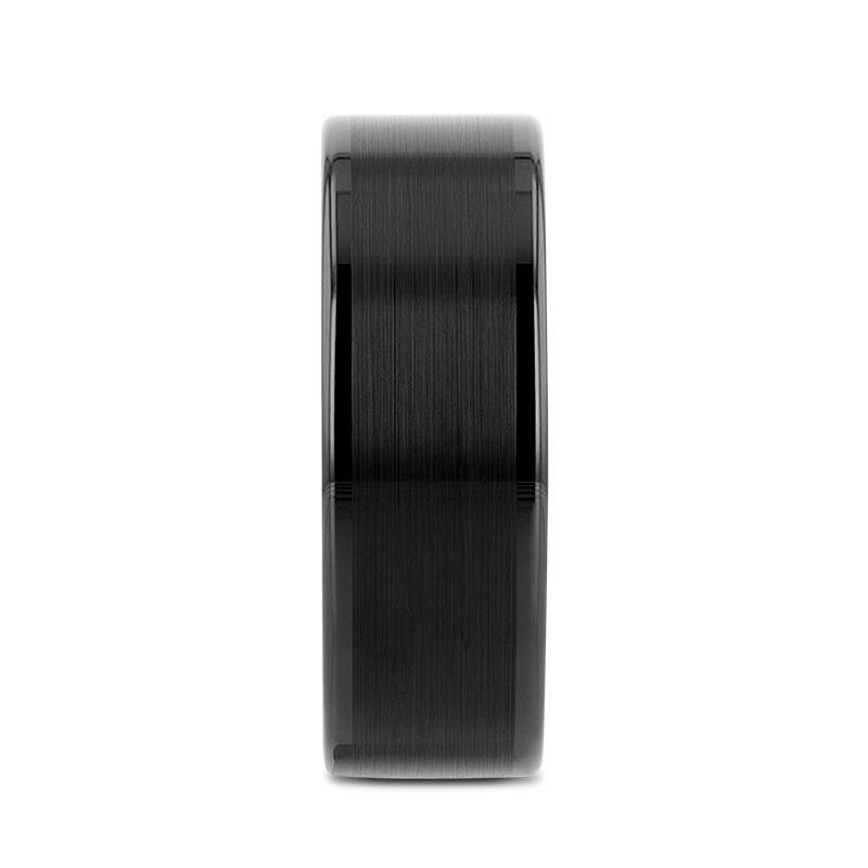 Thorsten VULCAN Flat Black Tungsten Ring with Brushed Center & Polished Edges - 4mm - 12mm