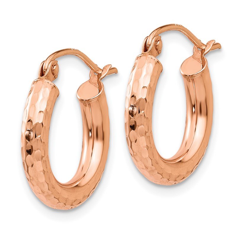14k Rose Gold Polished Lightweight Small Diamond cut Tube Hoop Earrings
