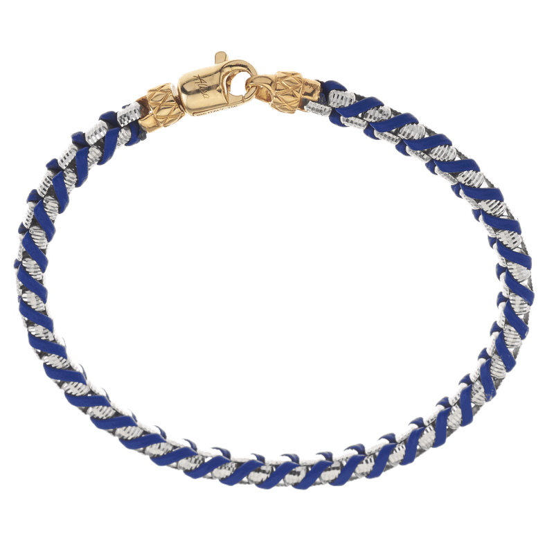 Alisa Men's textured box bracelet woven with blue leather