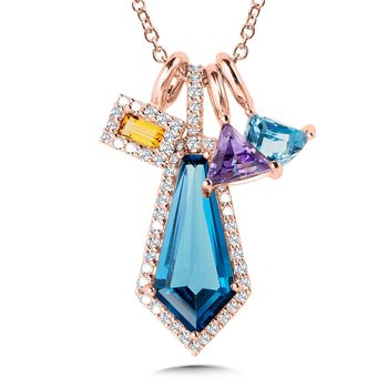 4-Stone Cluster Charm Gemstone & Diamond Necklace CGP207P-DMIX