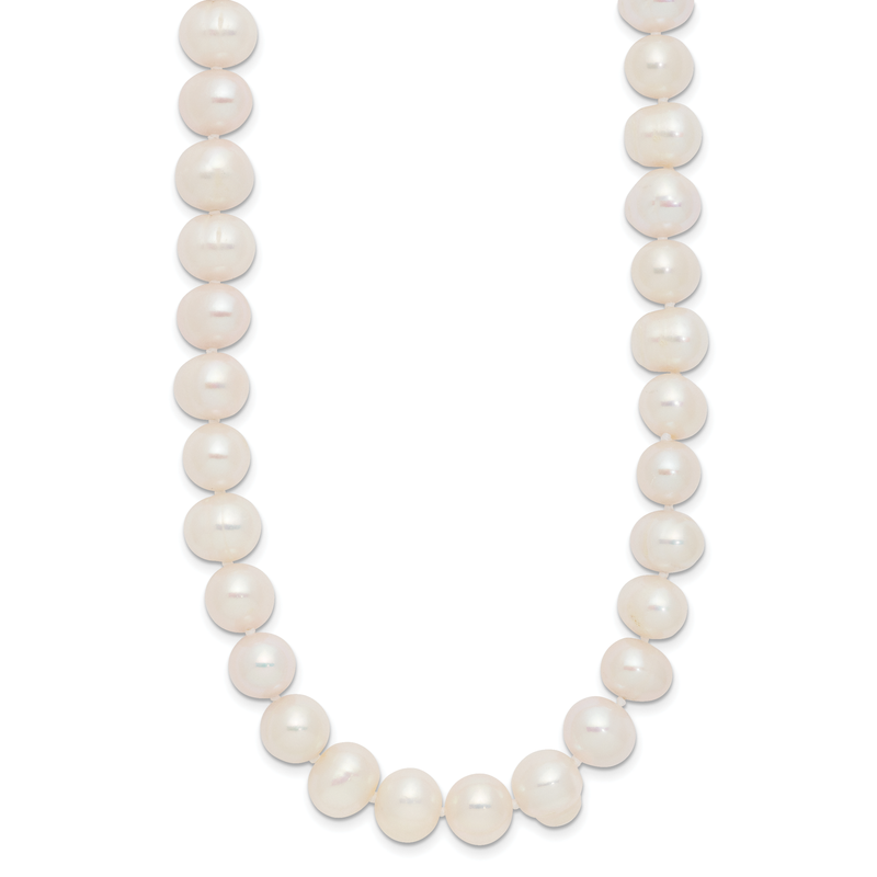 18 Inch Genuine Round 9-10mm White Freshwater Cultured Pearl Necklace – Sterling Silver 925