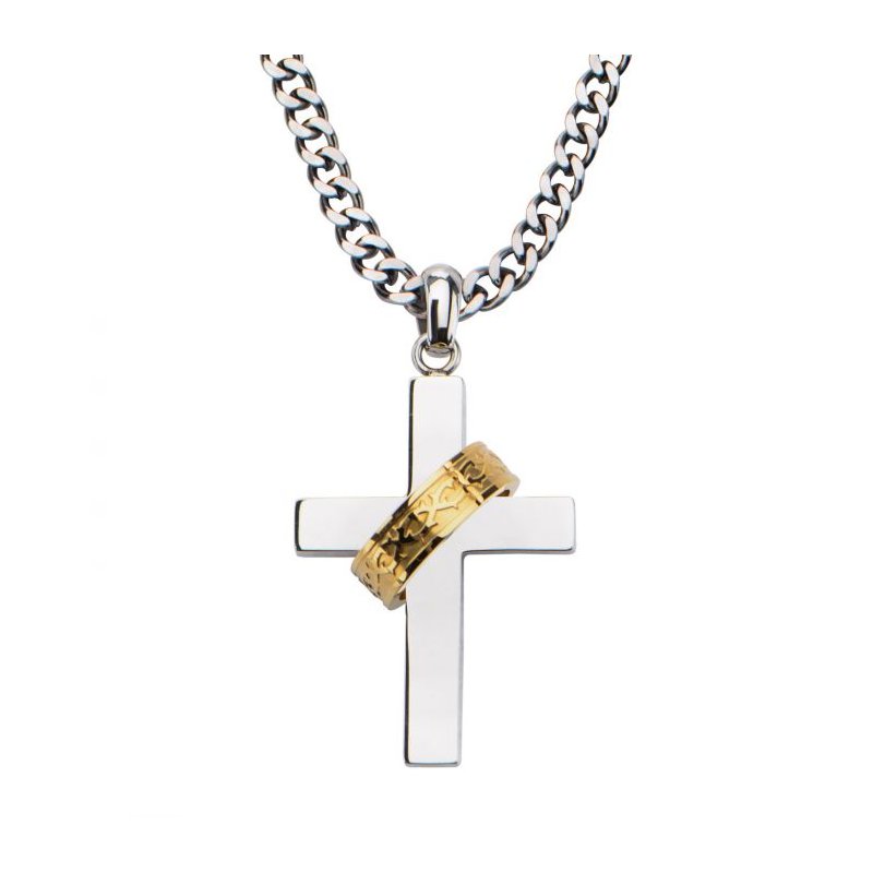 ◇Hei◇ cross chain necklace [正規品/関税込] INOX Jewelry Gold IP Ring in Steel Cross Pendant with Chain