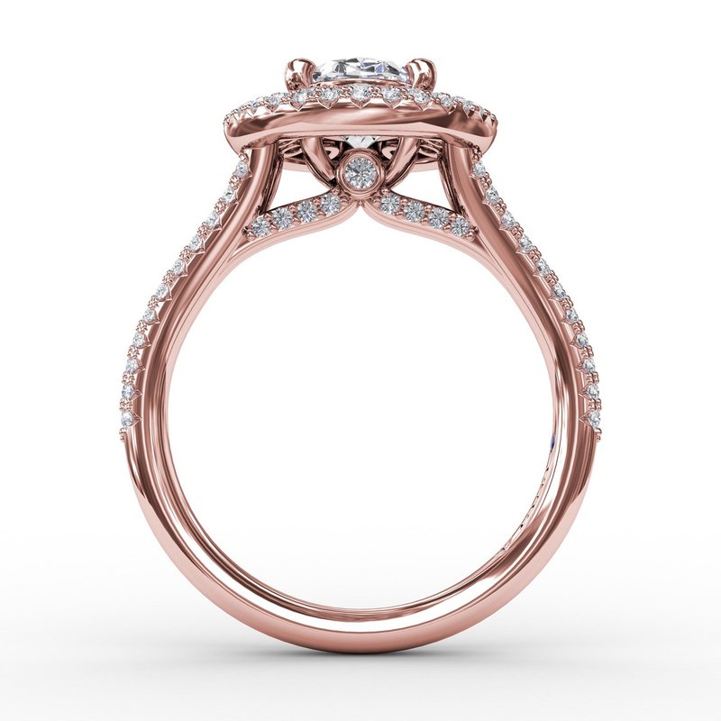 Double halo engagement ring retailer rose gold