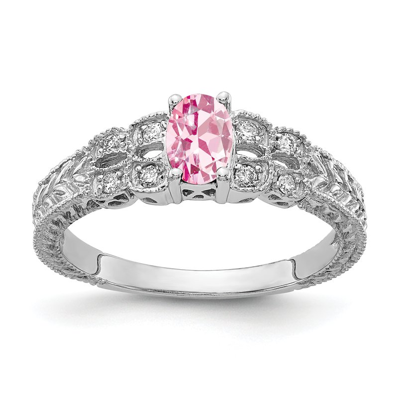 14k White Gold Oval 5x3mm Pink Tourmaline And Diamond Ring