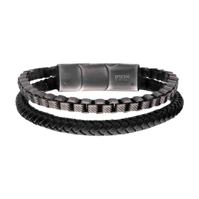 Stainless Steel Multi Strand Chain and Black Leather 8.25 Stainless Steel Multi Strand Chain and Black Leather 8.25