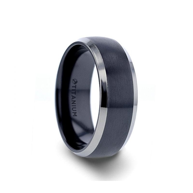 Thorsten NOLAN Brushed Domed Black Titanium Wedding Band with Polished Beveled Edges - 8mm Thorsten NOLAN Brushed Domed Black Titanium Wedding Band with Polished Beveled Edges - 8mm