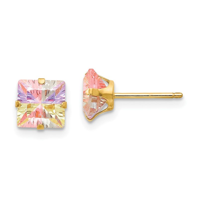 14k Yellow Gold Multi-Color Pink and Yellow CZ 6mm Post Earrings 14k Yellow Gold Multi-Color Pink and Yellow CZ 6mm Post Earrings