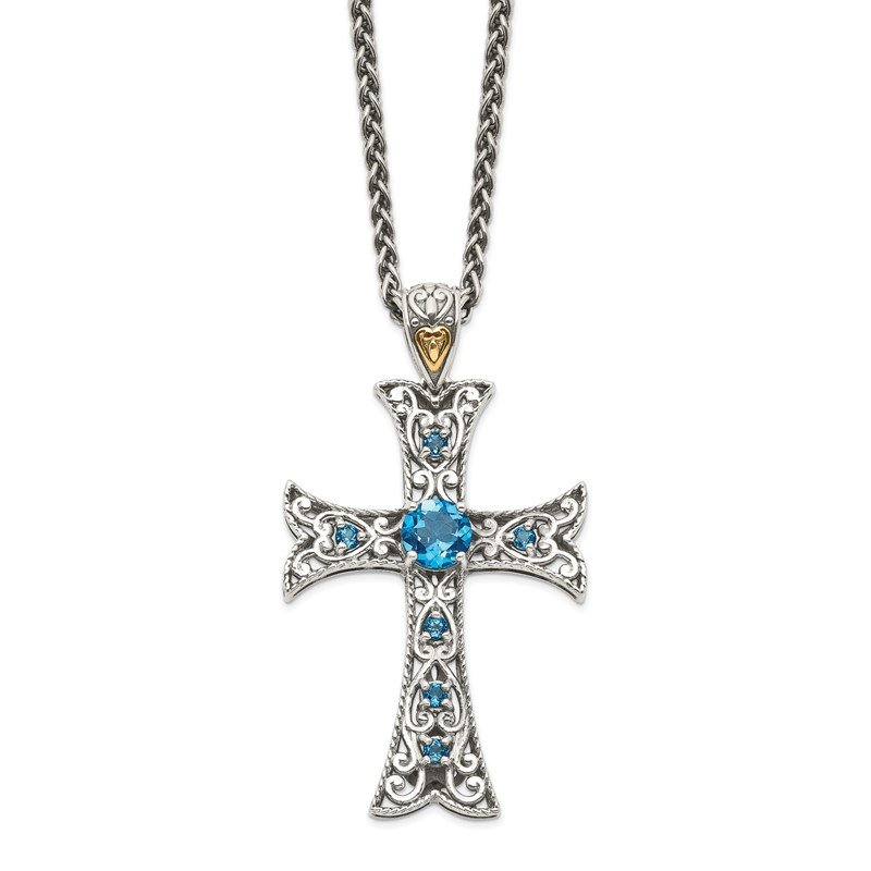 Shey Couture Sterling Silver & 14k Gold Blue Topaz Cross Necklace
