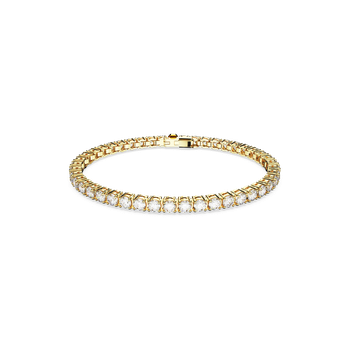 Swarovski Matrix Tennis bracelet, Round cut, White, Gold-tone