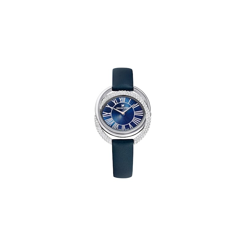 Swarovski Duo Blue popular Leather Strap Watch