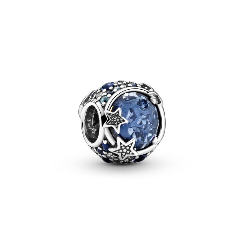 ONE S925 Sterling Silver Moon and Stars sale Blue Crystal Luxury Retir Designer Charm