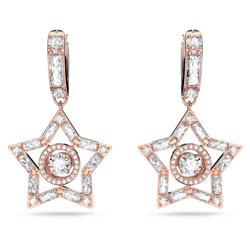 Swarovski Stella drop earrings, Mixed cuts, Star, White
