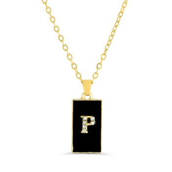 P Monogram Pendant – Black Enamel & Crystal Accents Z124-LN5501P