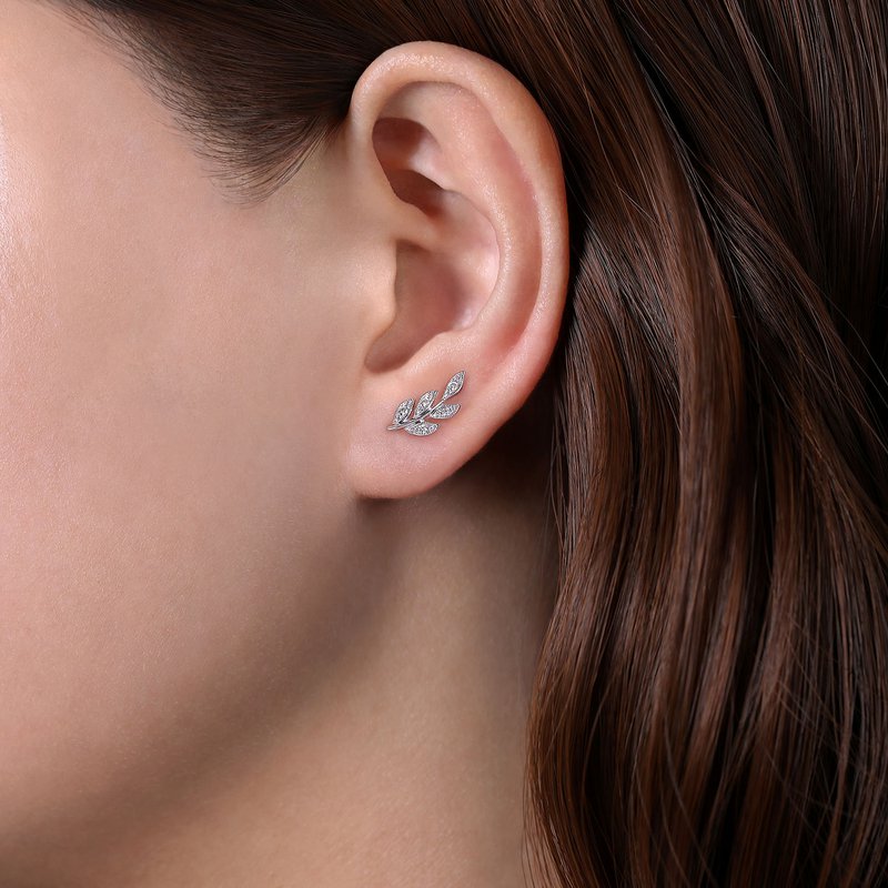 Gabriel Fashion 14K White Gold Diamond Leaf Stud Earrings Gabriel Fashion 14K White Gold Diamond Leaf Stud Earrings