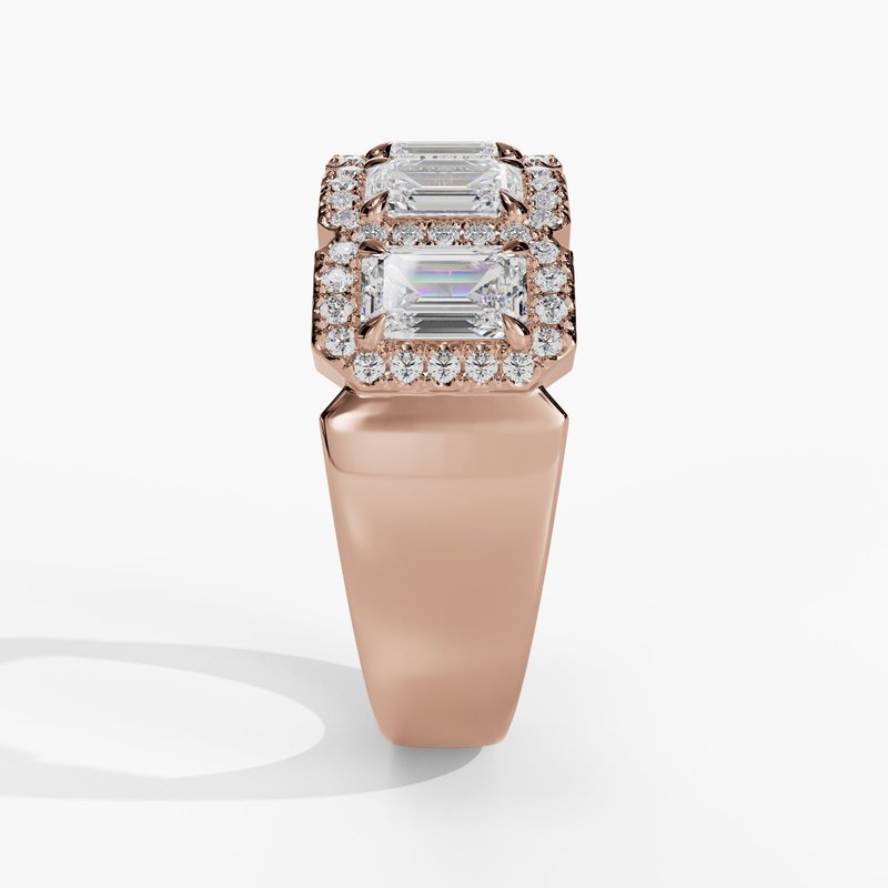 5 Stone Emerald Cut Diamonds With Round Diamond Halo Band 5 Stone Emerald Cut Diamonds With Round Diamond Halo Band