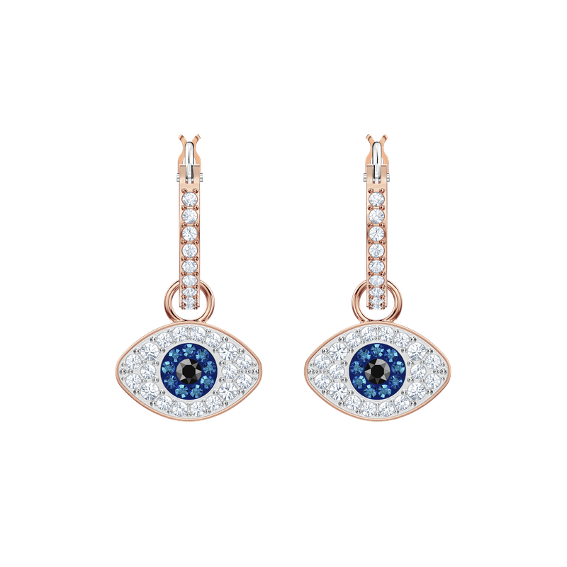 Swarovski Symbolica hoop earrings, Evil eye, Blue, Rose gold-tone