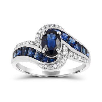 14K White Gold Blue Sapphire and Diamond 0.150cts Ring R12805SB6W4