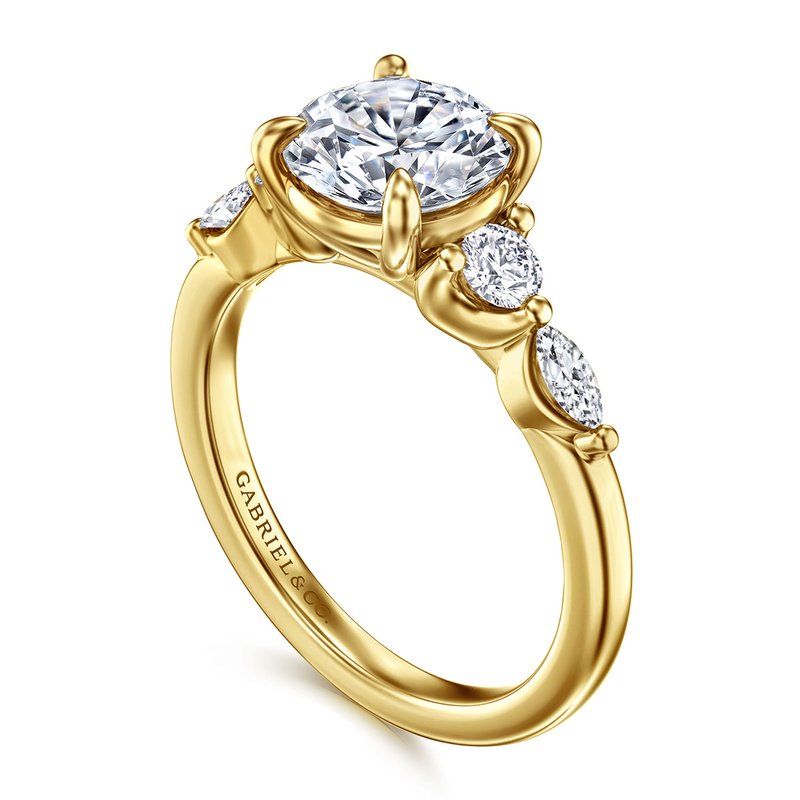 14K Yellow Gold Round Five Stone Diamond Engagement Ring