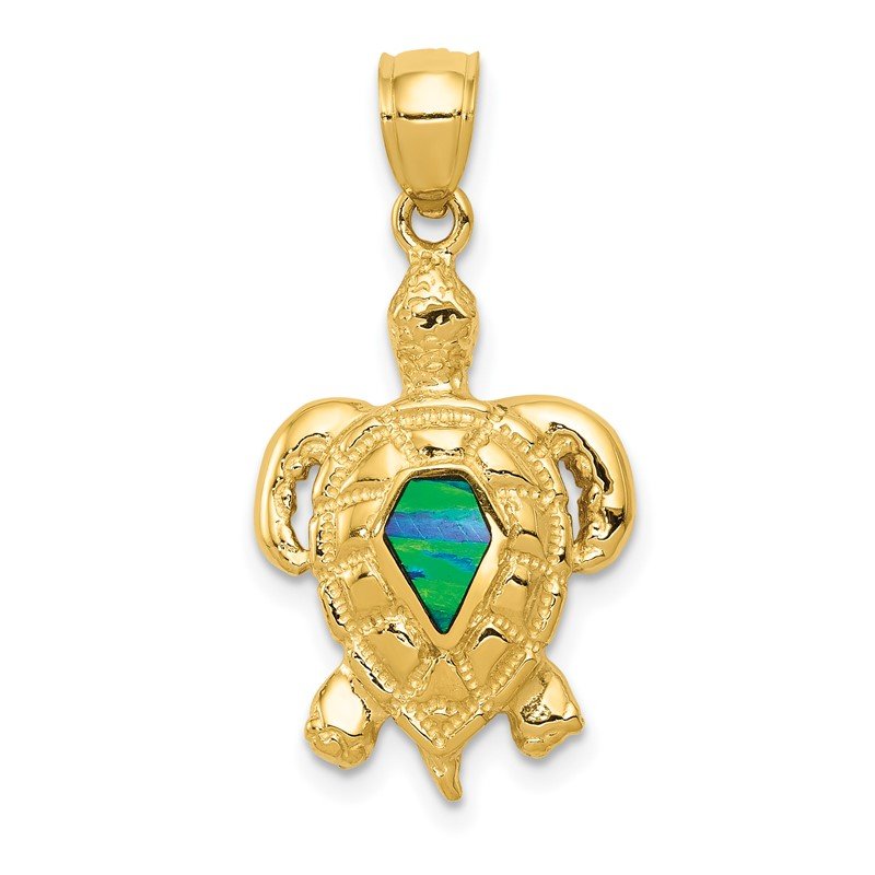 14k Yellow Gold Created Blue Opal Turtle Pendant 14k Yellow Gold Created Blue Opal Turtle Pendant