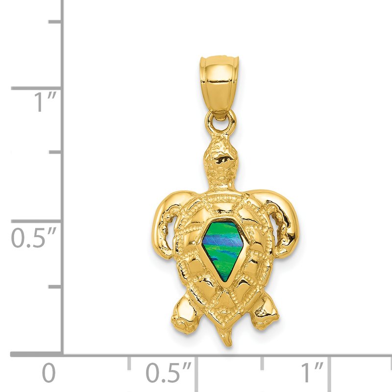 14k Yellow Gold Created Blue Opal Turtle Pendant 14k Yellow Gold Created Blue Opal Turtle Pendant