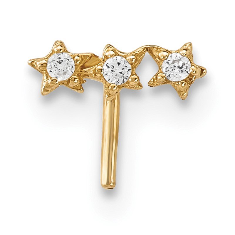 14k Gold 22 Gauge CZ 3-Star Nose Stud