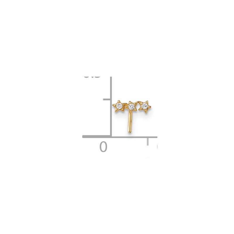 14k Gold 22 Gauge CZ 3-Star Nose Stud