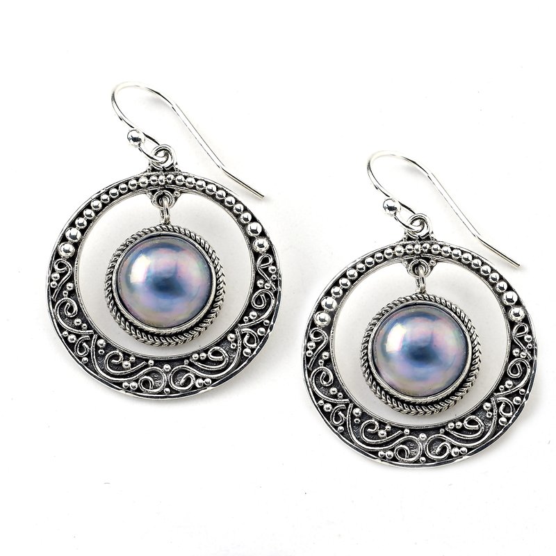 Sterling Silver Round Drop Pearl Earrings